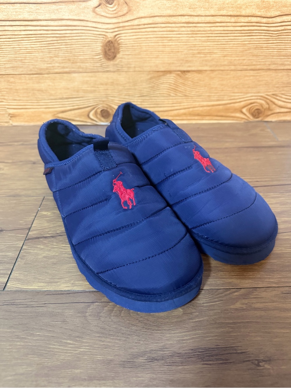 Polo Ralph Lauren Men’s Quilted Slippers Size 9 Navy Blue Embroidered Pony